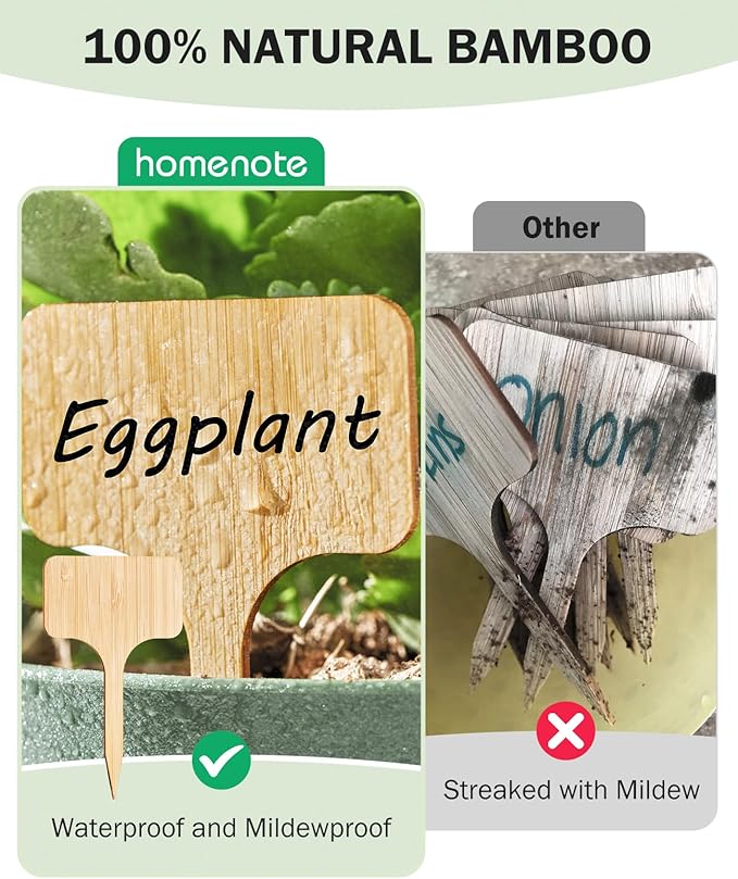 Homenote Bamboo Plant Labels 60Pcs Plant Tags for Seedlings T-Type Tags for Plants Outdoor Garden Markers Vegetable Seedling（2.36 * 4“