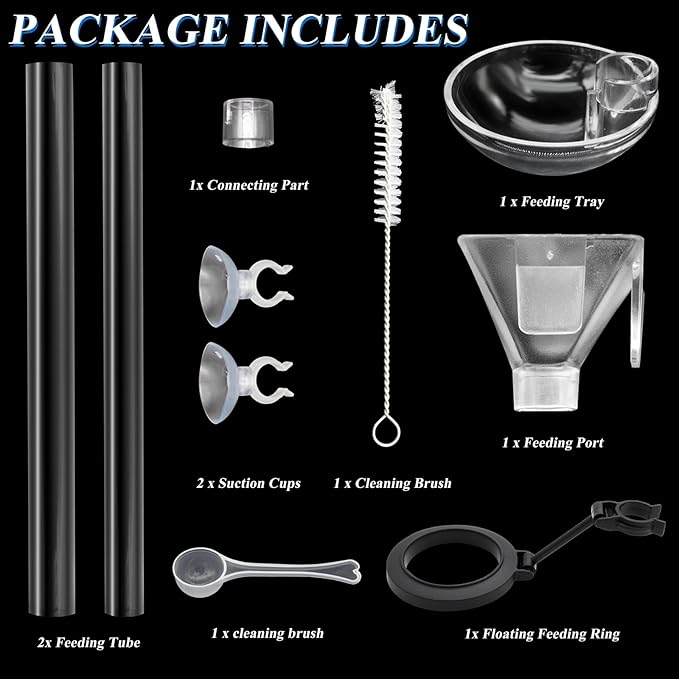 Aquarium Fish Shrimp Feeding Dish Set, Shrimp Feeding Dish Set, Transparent Shrimp Feeding Adjustable Tube with Feeding Ring, Cleaning Brush for Fish Tank and Preventing Food Scattering (Large)