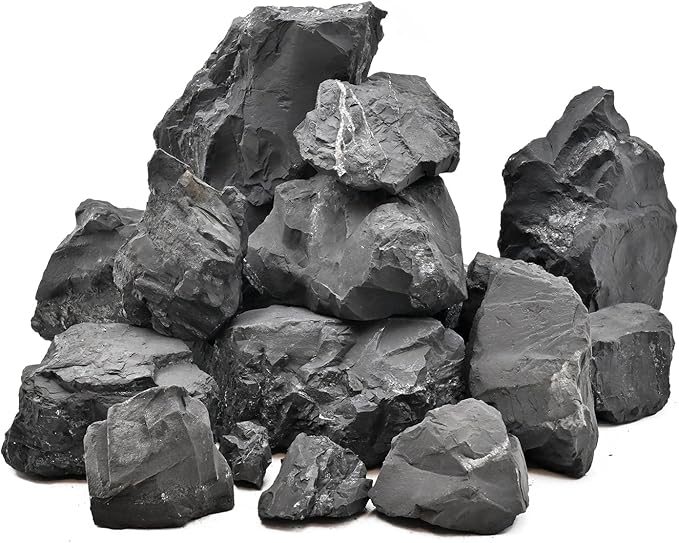 Unocho Fish Tanks Stone 20LB Natural Black Slate Rocks for Aquariums Decorative Aquascaping Stone for Reptile Terrariums, Bonsai Gardens & Outdoor 3-9inches(8PCS)