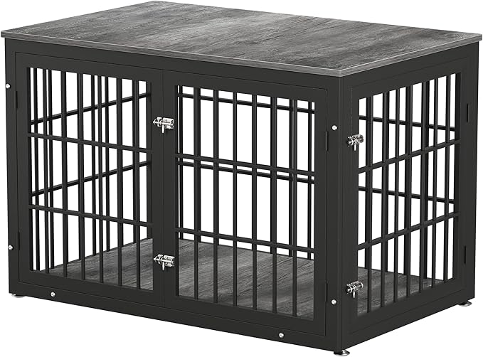 48 Inch Heavy Duty Dog Crate Furniture for Large Dogs, Decorative Pet House End Table, Extra Large Wooden Cage Kennel Furniture Indoor, Black and Gray