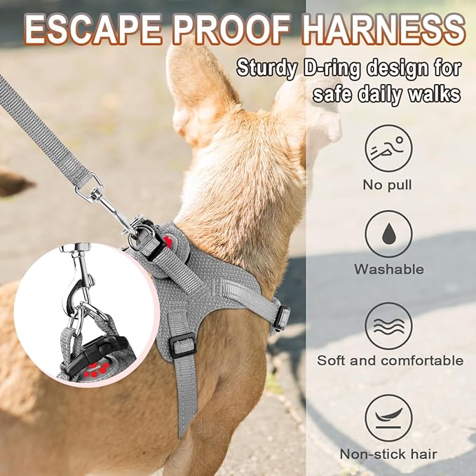 BARKBAY Dog Harness, Reflective Adjustable No Pull Harness, Breathable Soft, Grey, XXS