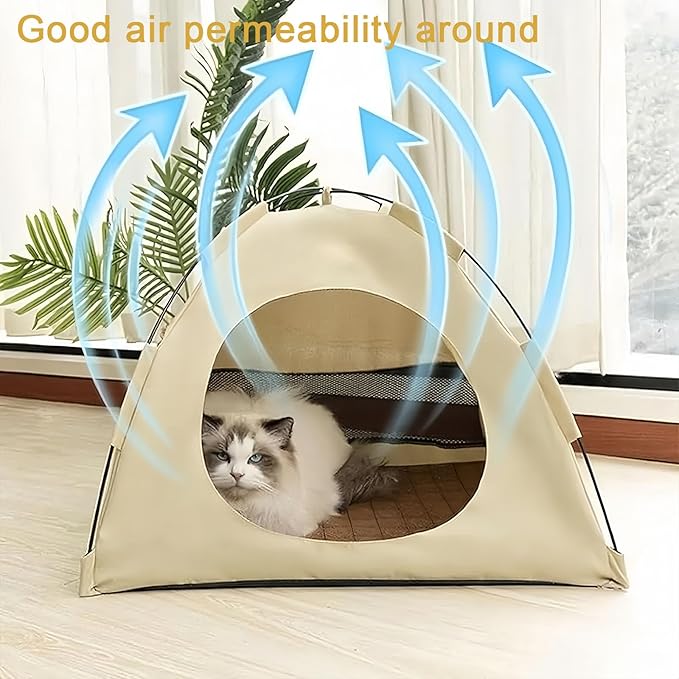 BreezyDen Pop-Up Pet Tent – Portable Hideaway for Cats & Small Dogs, Portable Indoor/Outdoor Pet Tent House with Mesh Window, Waterproof, Breathable, Scratch-Resistant, Fully Washable (Beige,L)