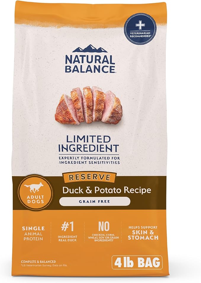 Natural Balance Limited Ingredient Adult Grain-Free Dry Dog Food, Reserve Duck & Potato Recipe, 4 Pound (Pack of 1)