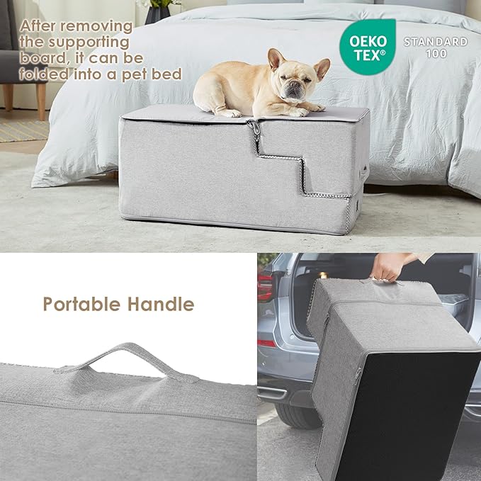 EHEYCIGA Dog Stairs for High Bed 22.5" H, 5-Step Dog Steps for Bed, Pet Steps for Small Dogs and Cats, Non-Slip Balanced Pet Ramp Indoor, Light Grey