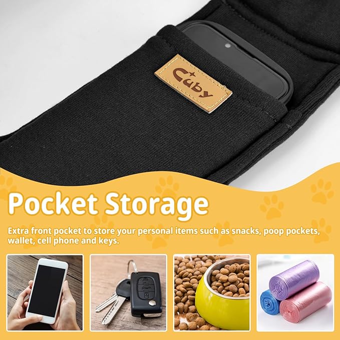 CUBY Dog and Cat Sling Carrier, Hand-Free Dog Carrier Slings with Adjustable Straps Pocker, Puppy Slings Carrier for Small Dogs Cats Outdoor Travel Bag(Black, M-Adjustable Strap)