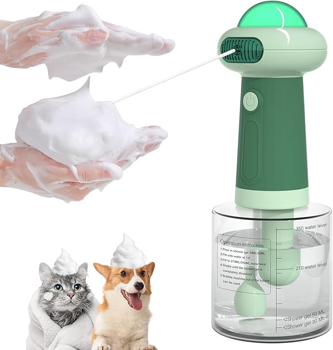 Dog Shampoo Dispenser, UFO Dog Shampoo Sprayer, Electric Foaming Shampoo Dispenser for Dog and Cat Washing, for Bathtub, Kitchen Sink, Bathroom Cleaning, Green