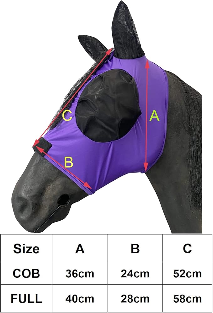 Horse Mesh Fly Mask with Ears, Soft Lycra Mesh Mask Anti-UV with Ears Violet, Pony