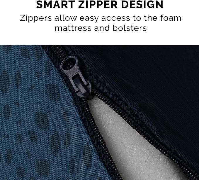 Furhaven Cooling Gel Dog Bed for Large Dogs w/ Removable Bolsters & Washable Cover, For Dogs Up to 95 lbs - Plush & Almond Print L Shaped Chaise - Blue Almonds, Jumbo/XL