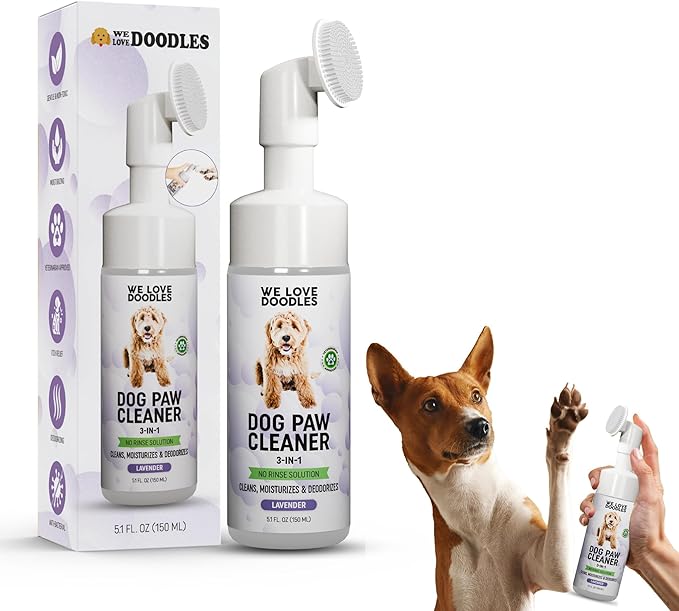 Dog Paw Cleaner (Over 100+ Feet Cleanings) No-Rinse Dog Foot Washer, Gentle and Safe Paw Cleaner for Dogs and Cats, Foam Formula, Moisturizes and Deodorizes, 150mL (Lavender) [We Love Doodles]