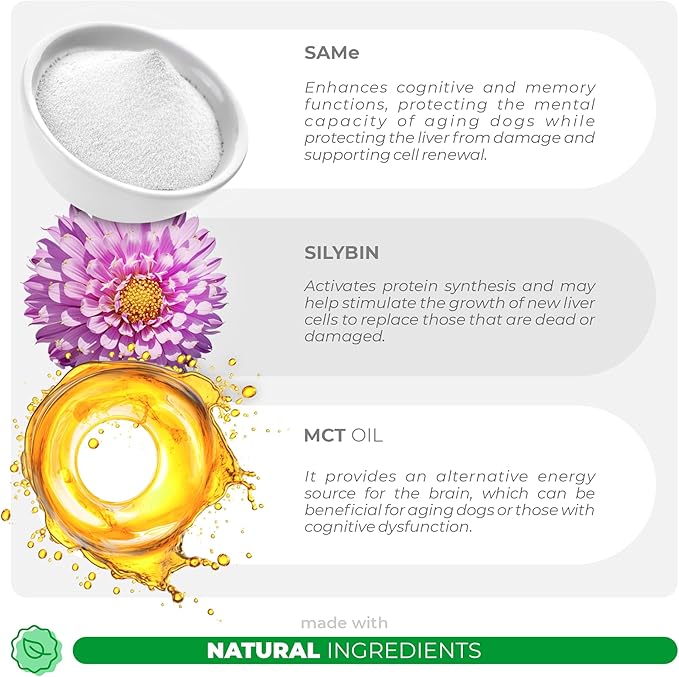 Same and Silybin for Dogs - S-Adenosyl-L-Methionine - 90 Soft Chews - Liver Supplements - Brain Health, Promotes Cognitive and Liver Support