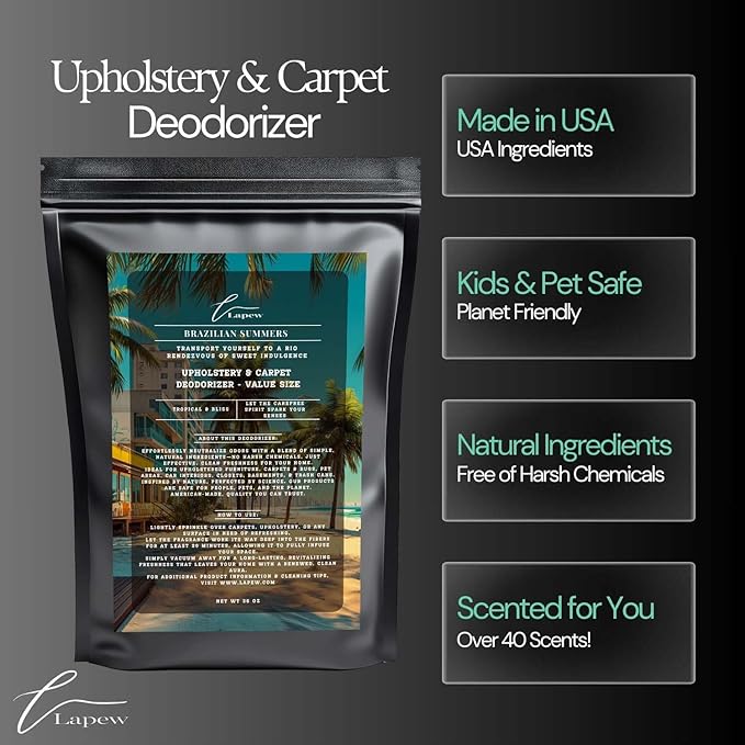 Brazilian Summers Carpet Freshener Powder Refill 36 oz | Powerful Odor Eliminator for Home | Upholstery Deodorizer | Carpet Deodorizer | Pet Urine | Cat Litter Box | Brazilian Crush Fragrance