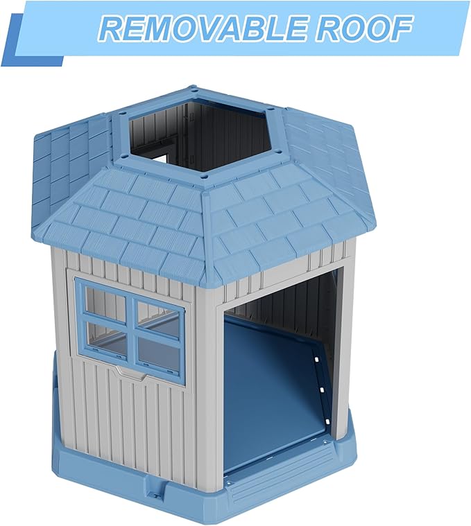Durable Dog House Indoor Outdoor for Small Medium Dogs, Weatherproof Puppy Shelter with Elevated Floor & Air Vents, Easy Clean and Assemble (Blue, 36.61L*29.5W*37.4H)