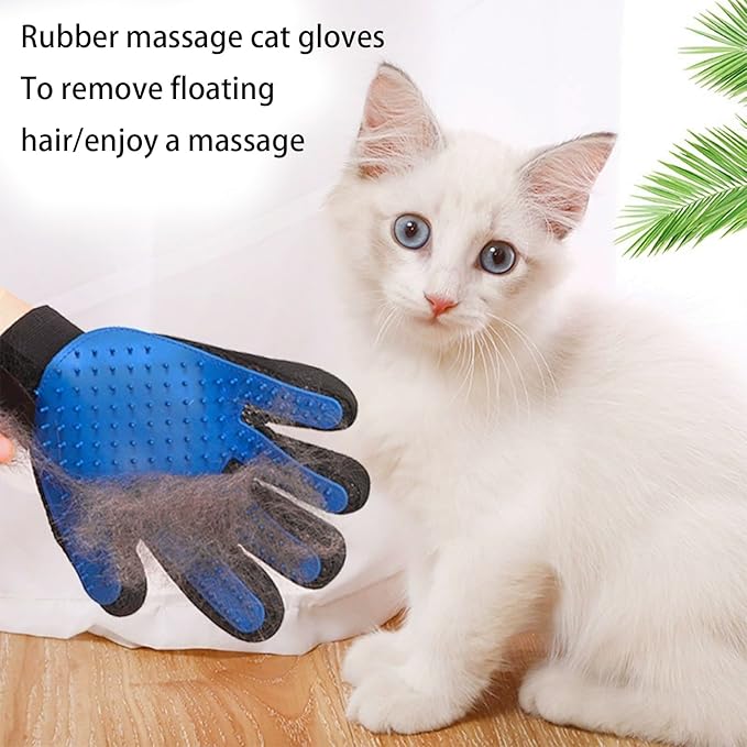 Zoocozy 2 in 1 Pet Hair Removal Glove for Cat Dog, Indoor Cat Grooming Gloves, Pet Washing Brush for Shedding Massage - Double-Sided Available(Dark Blue)