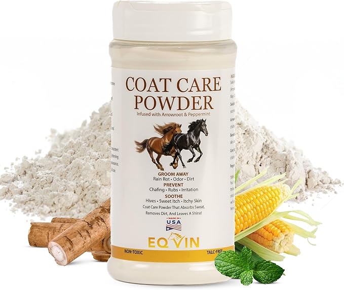 Coat Care Powder for Horses 8.4oz | Made in USA | Equine Skin Conditioner for Sweet Itch, Rain Rot & Skin Issues | Effective Dry Horse Shampoo & Daily Preventative | Herbal & Natural Formula