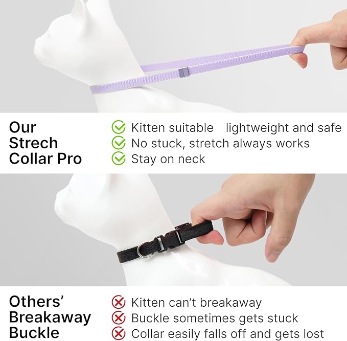 Safety Cat Collar Pro - U.S. IDA Gold Awarding Design, Elastic Quick Release Cat Collar with Buckle Non Breakaway - Lightweight for Kitten All Small Large Cats (Lime Green, S 5.9-11.8")