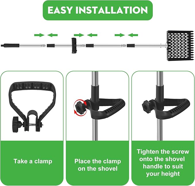 2-in-1 Chicken Poop Scooper & Rake - Adjustable Chicken Coop Scoop with Handle（39、53、67 in），Stainless Steel Shovel Head- Litter Scooper Sand & Sifting Shovel for Chicken Coops