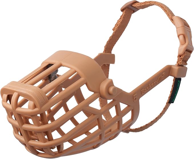 Baskerville Classic Basket Muzzle - Dog can Pant and Drink, Prevents Biting and Food Waste Scavenging, Strong TPR, Ideal for Longer Nosed Dogs, Breathable Dog Training Muzzle for Medium Dogs (Size 4)