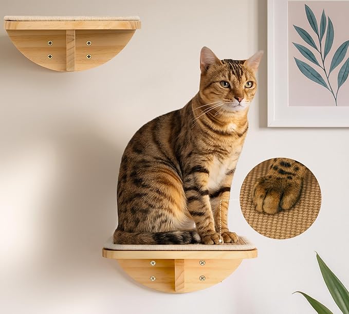 Wood Cat Wall Shelves with Sisal Mat – Cats Wall Furniture Steps for Large Cats, Perfect for Play and Vertical Movement