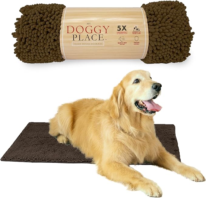 My Doggy Place Microfiber Dog Mat for Muddy Paws, 36" x 26" Brown - Absorbent and Quick-Drying Dog Paw Cleaning Mat, Washer and Dryer Safe - Non-Slip Rubber Backed Dog Floor Mat, Large