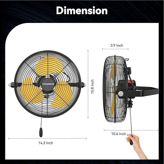 12 IN High Velocity Wall Mount Fan, 3 Speed Industrial Wall Fan with Sealed Motor, 2500 CFM Adjustable Air Circulator for Garage, Commercial, Greenhouse, Warehouse & Gazebo Use, UL Listed