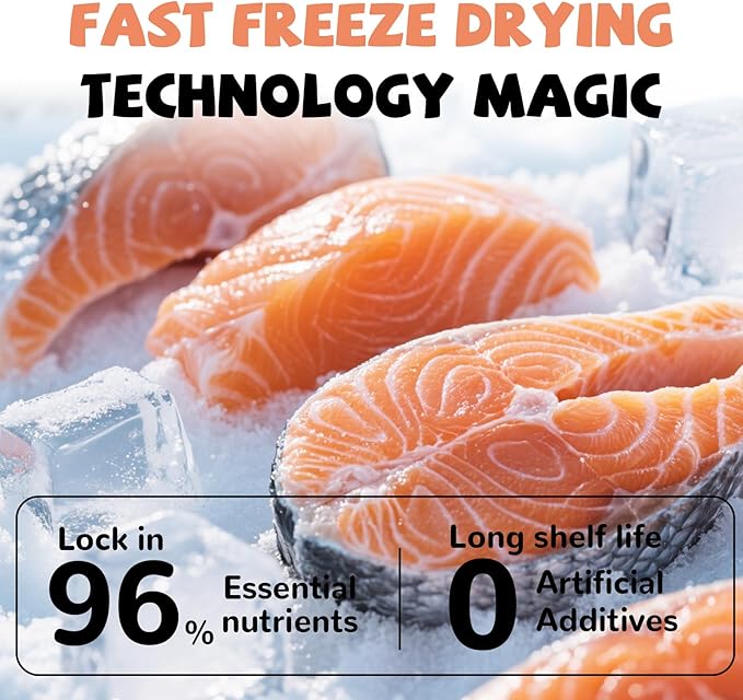 Freeze Dried Salmon Cat Treats, Single Ingredient Raw Cat Food Toppers, Healthy Training Treats for Dogs, Cats, 3.8 oz