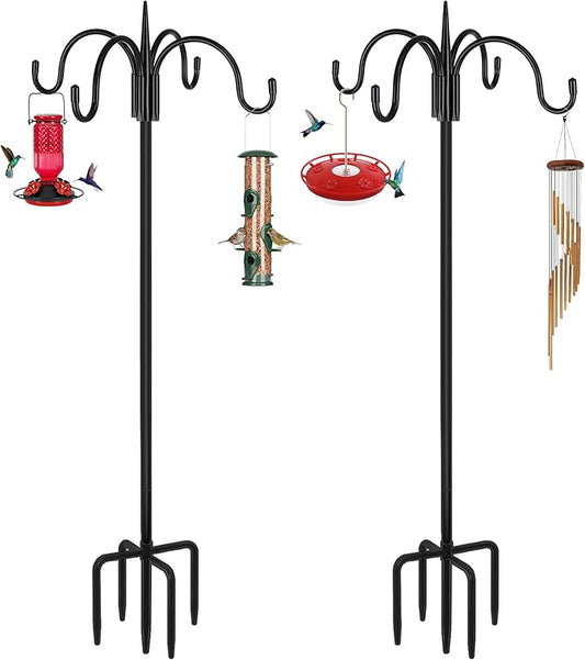 FEED GARDEN 76 Inch Four Shepherd Hooks for Outdoor,Bird Feeder Pole with 5 Prong Base, Adjustable Shepard Hooks for Hanging Plant, Solar Lanterns, Wind Chimes, 2 Pack