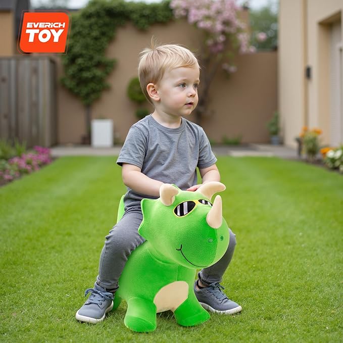 EVERICH TOY Bouncy Horse Dinosaur Toys, Inflatable Bouncing Animal Hopping Toys, Outdoor Indoor Ride on Bouncer, Boys Girls Birthday Gift for 18 Month 2 3 4 5 6 Year Old Kid- Plush Dinosaur Toy