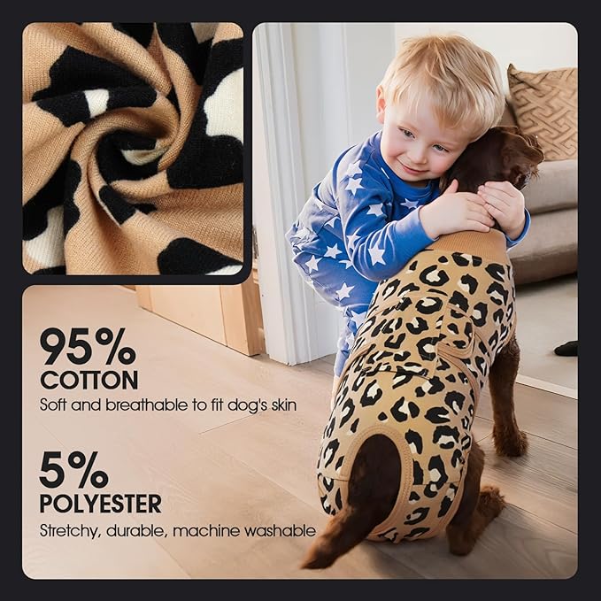 FUAMEY Recovery Suit for Dogs After Surgery,Soft Breathable Dog Bodysuit E-Collar & Cone Alternative Surgical Suit,Male Female Dog Neuter Spay Suits Anti Licking Wounds Onesie Brown Leopard XXL
