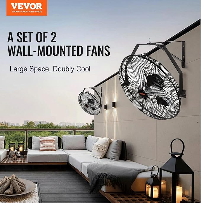 VEVOR Wall Mount Fan, 2 PCS 18 inch Waterproof, 3-speed High Velocity Max. 4000 CFM Industrial Wall Fan for Indoor, Commercial, Residential, Warehouse, Greenhouse, Workshop, Basement, Garage,Black