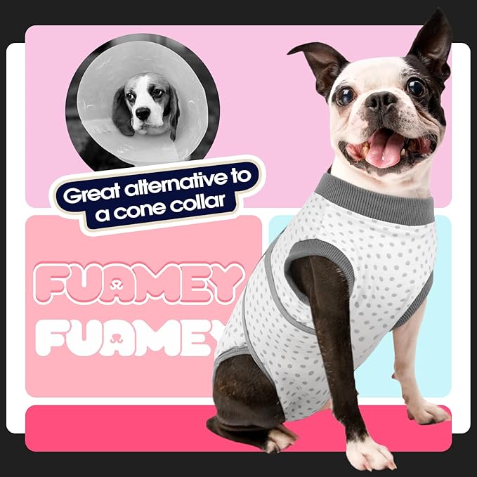 FUAMEY Dog Recovery Suit Male,Dogs Surgery Neuter Suits Puppy Spay Shirts for Female Protect Dog's Skin Anti Licking Abdominal Wounds Doggie Onesie Pet Bodysuit Alternative to Cone Polka Dot M