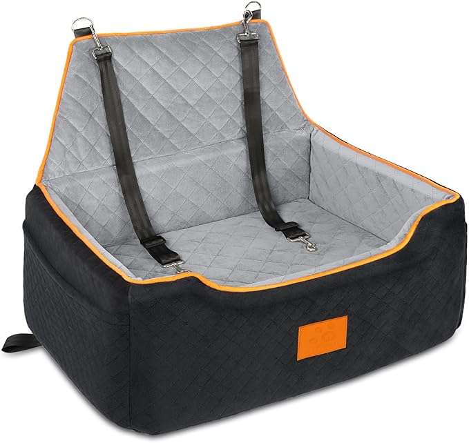 Dog Car Seat for Large/Medium Dog, Booster Seat for Dogs Under 55Lbs or 2 Small, Detachable and Washable Travel Pet Seat with Thick Cushion and Storage Pockets (Black/Gray)