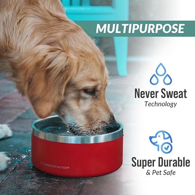 Coldest Dog Bowl - Anti Rust Metal, Non Slip, 3 Layers Insulated Stainless Steel Dog Bowls - Spill Proof & Heavy Duty - Water Bowl for Dogs, Cats & Pets, Dish Washer Safe (100 oz, Black Leopard)