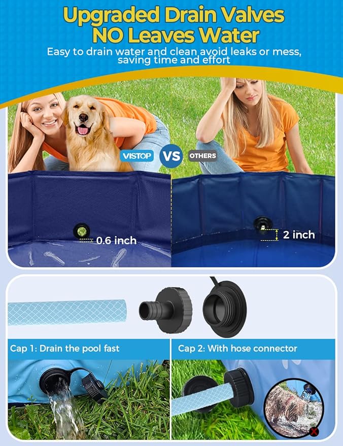 VISTOP Jumbo Foldable Dog Pool, Hard Plastic Shell Portable Swimming Pool for Dogs Cats and Kids Pet Puppy Bathing Tub Collapsible Kiddie Pool (87inch.D x 15.7inch.H, Blue)