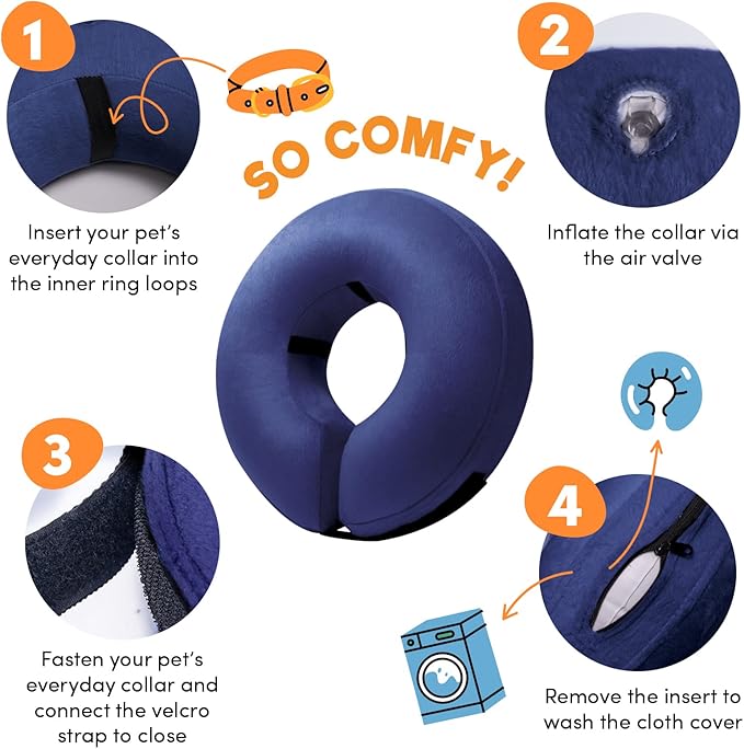 BENCMATE Inflatable Dog Cone Collar Alternative, Soft Dog Cone for Small Medium Large Dogs and Cats, Neck Recovery ECollar Donut Collar After Surgery (Large, Navy Blue)