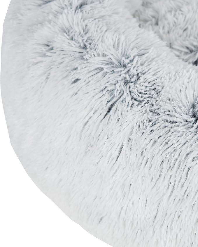 Best Pet Supplies Round Donut Dog Bed with Plush Faux Fur Fabric, Calming, Anti-Anxiety Cushion for Indoor Pets, Slip-Resistant Base, Soft Ergonomic Support - Light Warm Gray, 24x24x7''