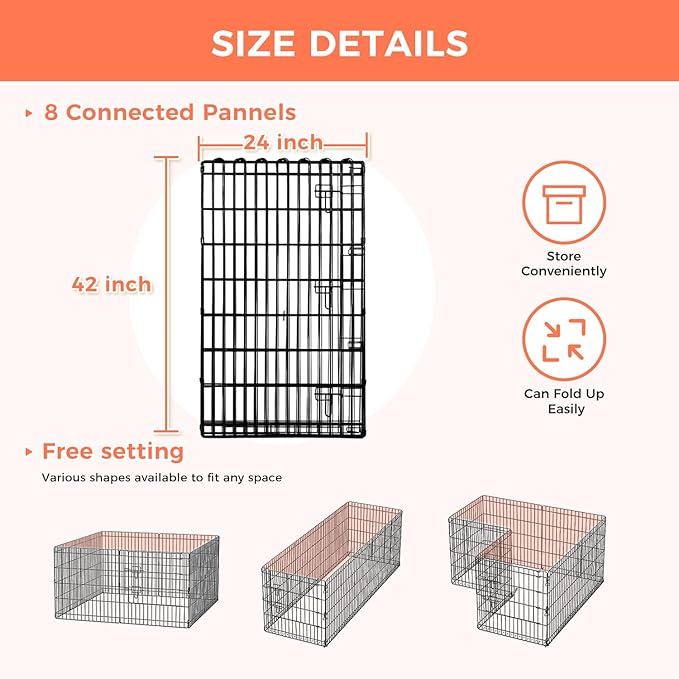 Foldable Dog Playpen 42" Height 8 Panels Metal Exercise Pen with Door - Indoor/Outdoor Dog Play Pen for Medium-Large Dogs, Portable Pet Fence for Yard Garden Camping, Black