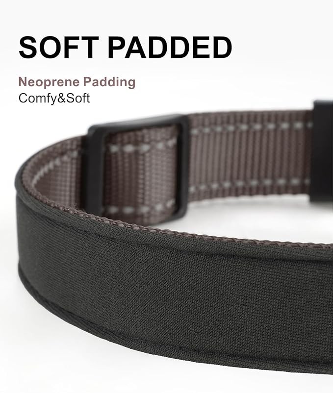 TagME Airtag Dog Collar,Waterproof Reflective Pet Collar with Airtag Holder,Soft Padded and Double D-Rings for Large Dogs,Brown