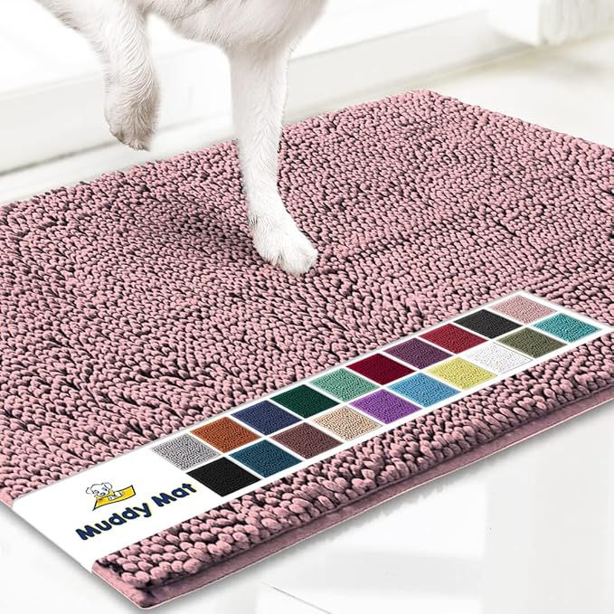 Muddy Mat® AS-SEEN-ON-TV Highly Absorbent Microfiber Door Mat and Pet Rug, Non Slip Thick Washable Area and Bath Mat Soft Chenille for Kitchen Bedroom Indoor and Outdoor - Light Pink 24" x 72"