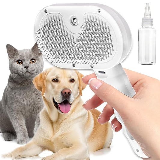 Pet Steam Brush, Self Cleaning Brush with Mist Spray, Deshedding Tool for Dogs & Cats, Pet Hair, Tangle-Free Grooming Brush for Long/Short Haired Pets
