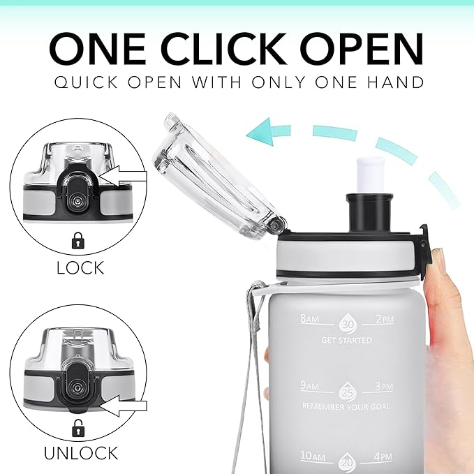 32oz Motivational Water Bottles with Time Marker & Fruit Strainer, Transparent Gradient Color Water Bottle with Times to Drink, Leakproof & BPA Free, Reusable Bottle with Strap (No Straw)