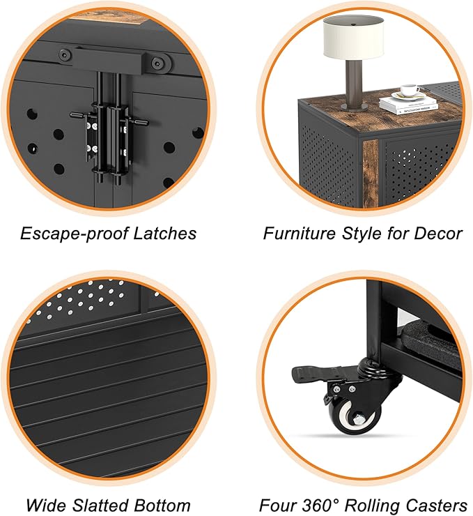 48" Heavy Duty Dog Crate Furniture for Extra Large Dogs, Enclosed Design with 0.5 inch Holes, Indestructible Metal Kennel for High Anxiety Dogs, Chew Proof Pet Cage House Indoor, Brown