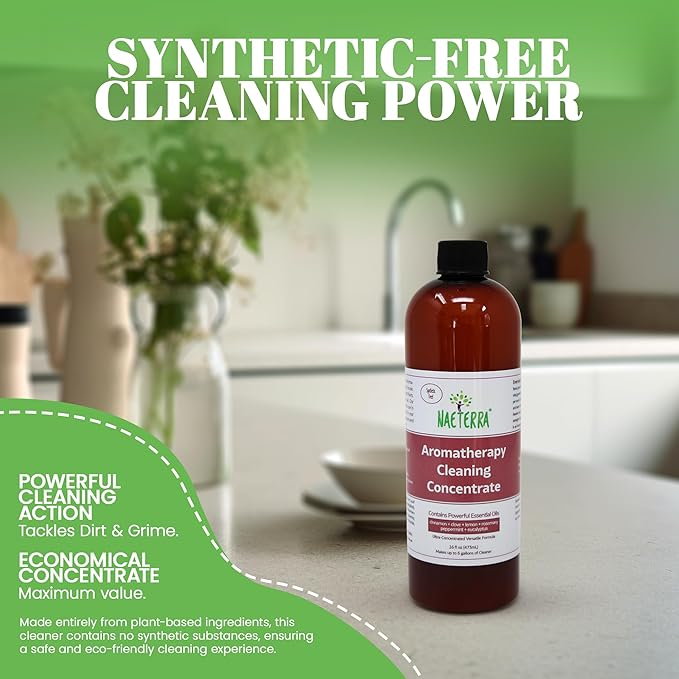 Naeterra Aromatherapy Cleaning Concentrate 16 oz Natural Multi-Surface Cleaner, Plant-Based and Biodegradable, Makes 6 Gallons, Cleaning Essential Oil Formula, Safe for Families and Pets