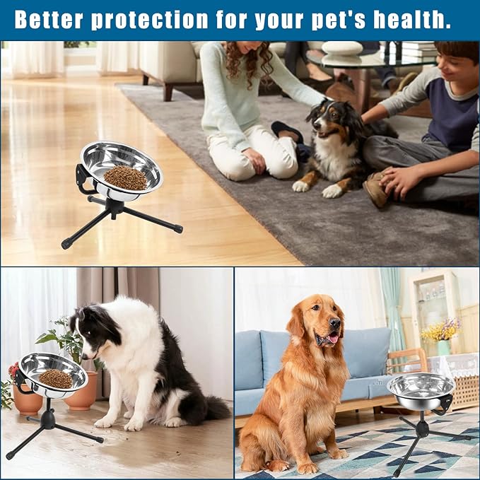 2 Pack Elevated Dog Bowls with Adjustable Metal Stand,Extra Large Size for Dogs Heavier Than 100 lbs,1.24 Gal 4.7 Liter, Stainless Steel Dog Food Bowl Height Adjustable Non-Slip Raised Dog Bowl Set