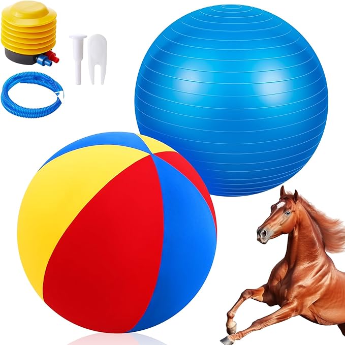 40inch Giant Herding Ball with Ball Cover Anti Burst Please Watch VCR for How to Inflation Horse Toys for Horses Stall Entertainment Play, Pump Included(Colorful,Classic)