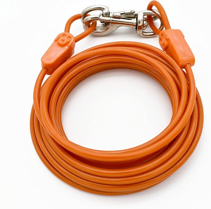 25FT Tie-Out Cables for Dogs - Strong, Safe, and Durable Dog Tie-Outs for Every Breed up to 250 Pounds - Weather and Wear Resistant Galvanized Aircraft Cable for Outside Use