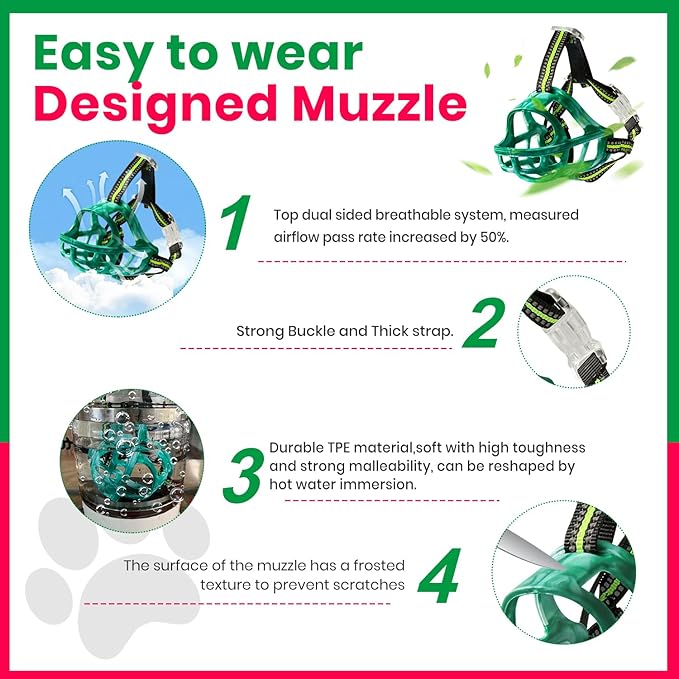 Dog Muzzle, Basket Muzzle for Small Medium Large Dogs, Anti-Biting and Chewing, Lightweight & Sturdy Cage Design, Allows Panting & Drinking, Ideal for Grooming & Training(Green Size S)