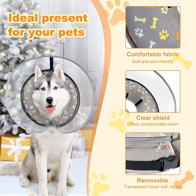 Dog Cone Collar with Enhanced Anti-Licking, Inflatable Dog Cone After Surgery, Adjustable Size with Soft Padding for Small Medium Large Dogs - M+