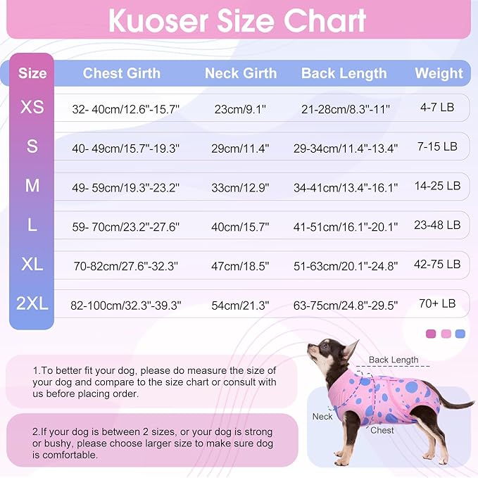 Kuoser Dog Surgery Recovery Suit, Anti Licking Pet Surgical Suit for Dogs Male Neuter, Female Dog Surgery Suit for Spay Subsititute E-Collar Cone, Dogs Body Suits After Surgery Pink Polka Dot M