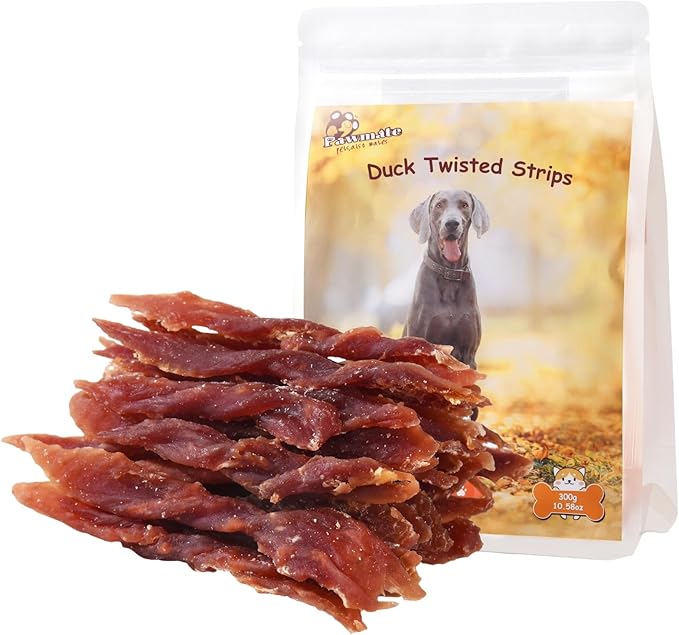 Duck Jerky Dog Treats, Natural Healthy Duck Twisted Strips with 1% Taurine, High Protain Low Fat Dog Training Rewards Treats for Small Medium Large Breeds, 10.6 oz