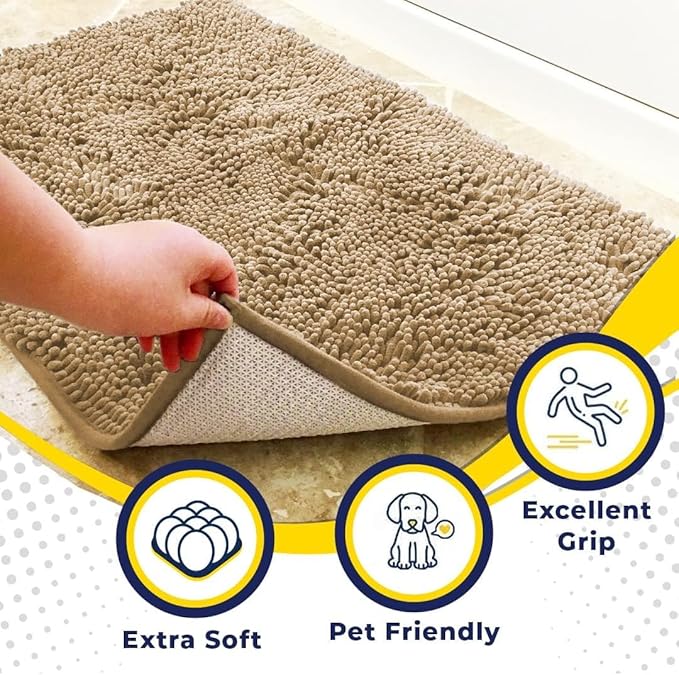 Muddy Mat® Shown on TV – Super Absorbent Door Mat Indoor, Microfiber Quick Dry Chenille Entryway Rug, Non-Slip Front Door Mat, Indoor Mats for Entryway, Machine Washable Pet Rug, Beige 24"x36"